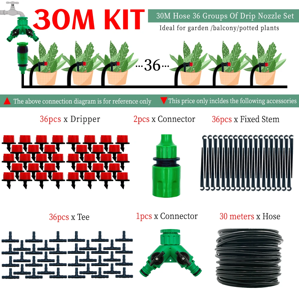 Kas 10M-30M Diy Druppelirrigatiesysteem Automatische Watering Tuinslang Micro Drip Watering Kits Met Verstelbare druppelaars - afbeelding 1