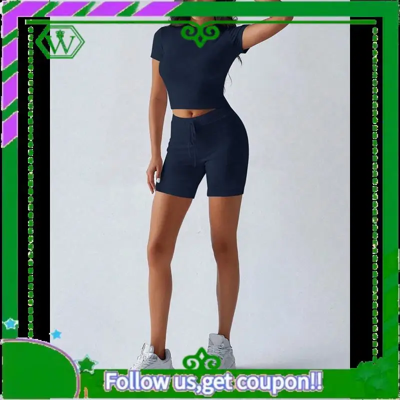 A18P-レディース サマー ツーピース セットアップ スキニーショーツ セットアップ