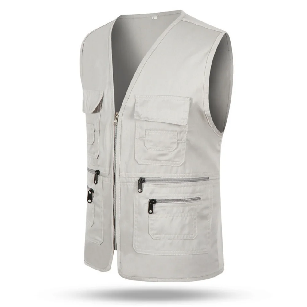 Mens Casual Cotton Vest Multi-pocket Vest Photography Waistcoat Fishing Workwear