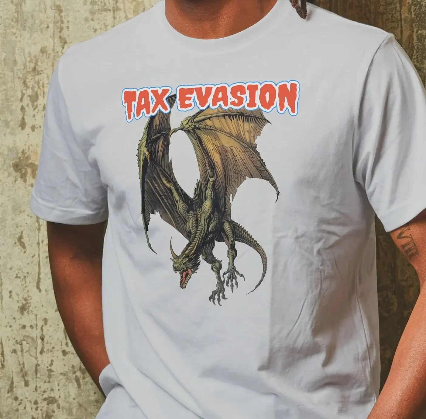 Tax Evasion T Shirt Funny Dragon Meme Ironic Gag Odd Nonsensical