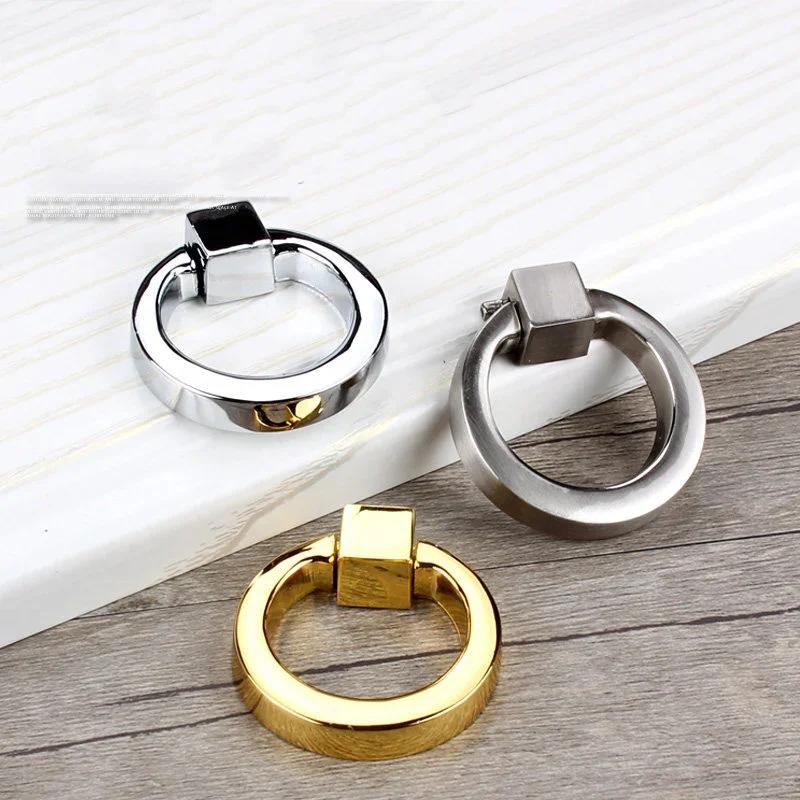 43mm Circle Handles Color Gold Silver Black Ring Zinc Alloy Door Handles Pulls Cabinet Drawer Knobs For Furniture Hardware