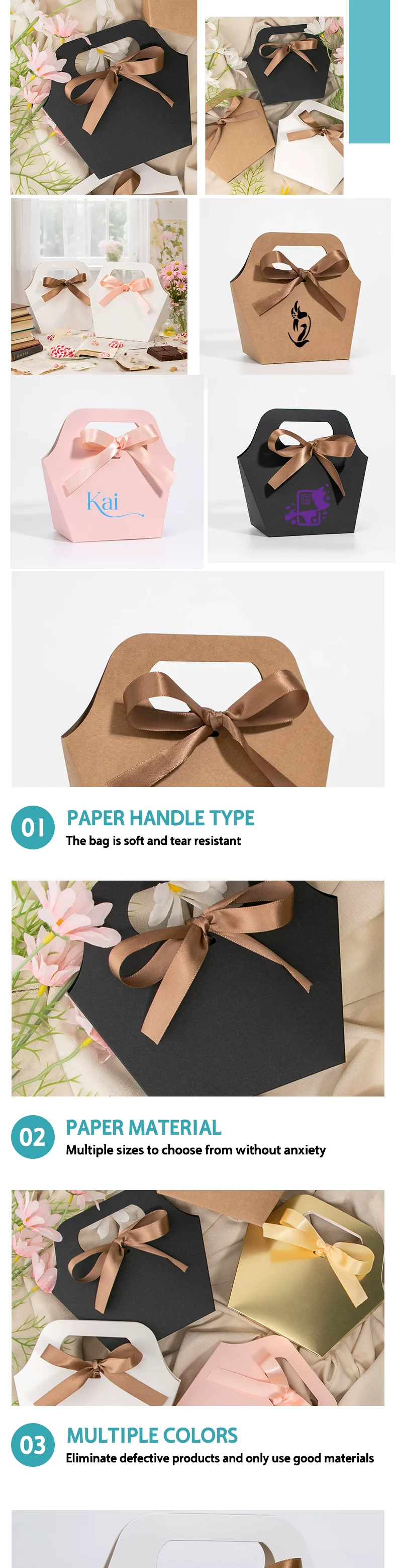 20 Stück Geschenktüten mit Schleifen-Design für Neujahr, Hochzeit und Feiertagspartys, mit Logo individualisierbar – Detail 4