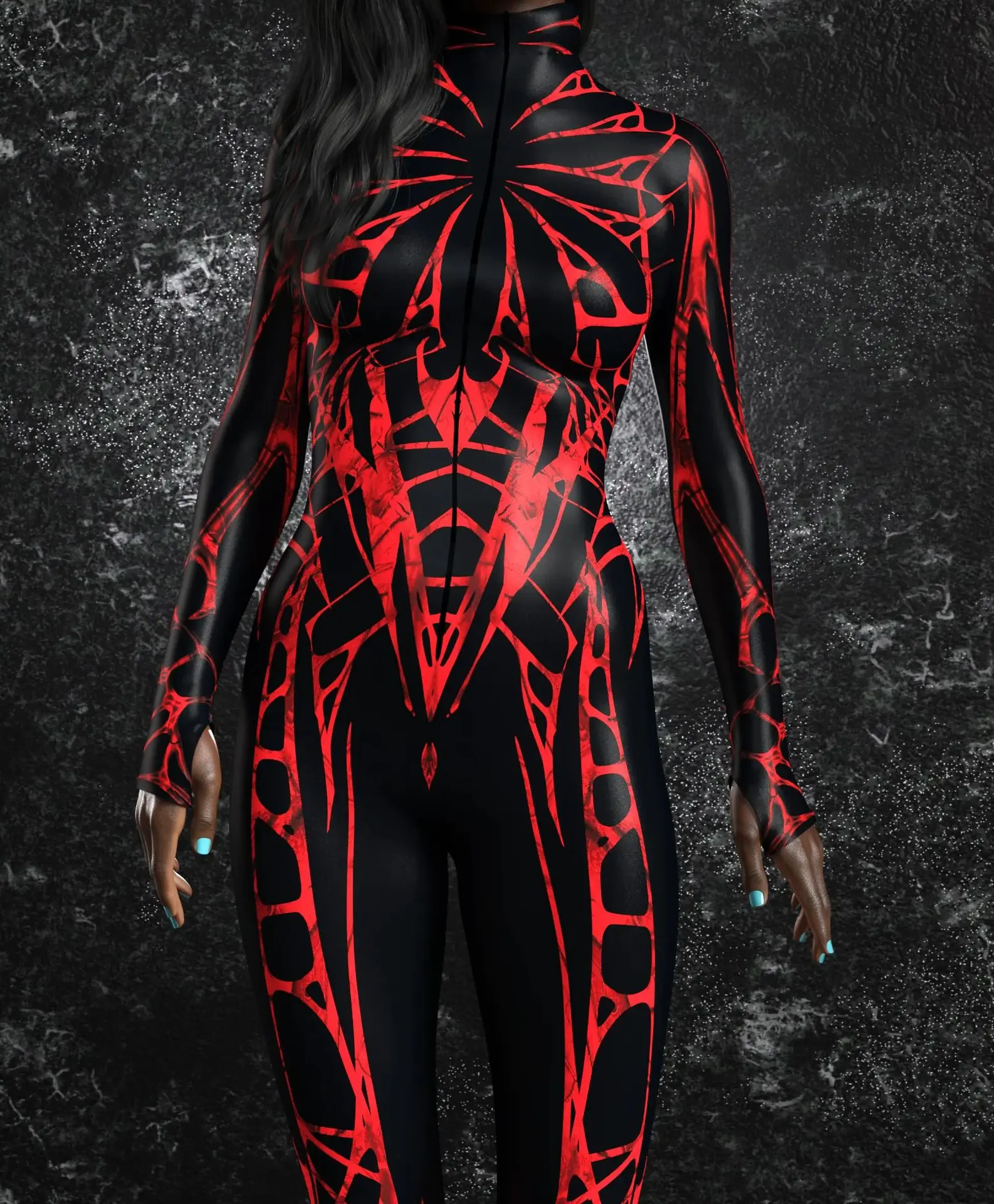 Damen Punk-Print Jumpsuit mit Unregelmäßigen Linien für Erwachsene, Cosplay-Bodysuit für Halloween, Karneval, Party, Auftritt, Radsport, Catsuit, Romper – Detail 17