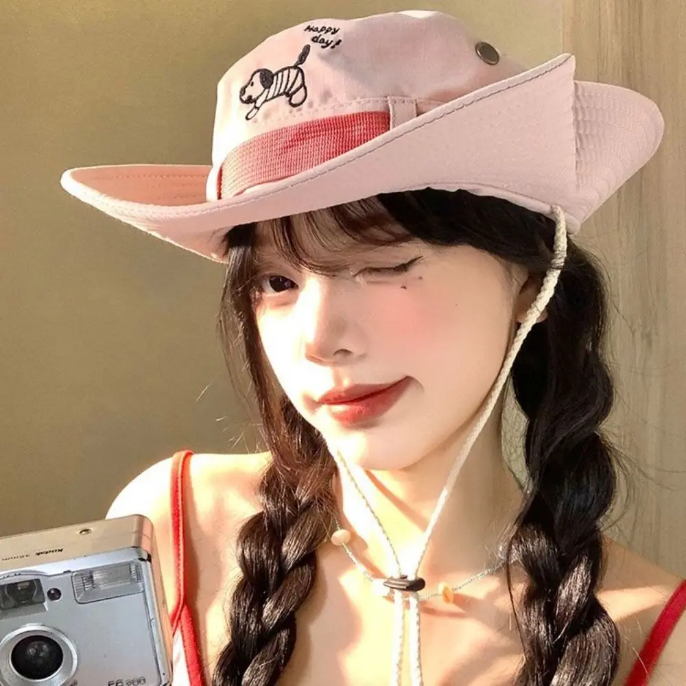 

Retro Big Brim Western Cowboy Hat Y2K Korean Style Puppy Bucket Hat Sun Protection Hat Panama Hat Sunscreen Fisherman Hat Women