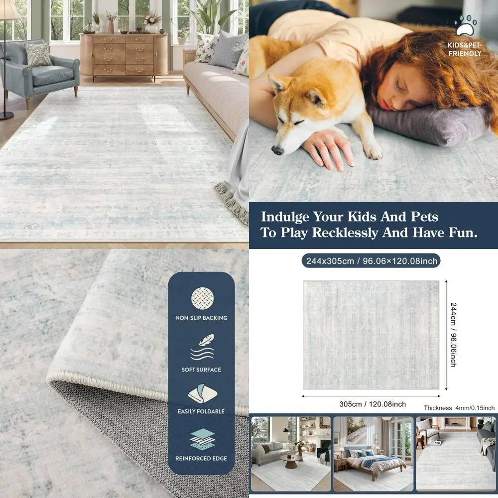 Stylish Light Blue 8x10 Area Rugs, Durable & Stain-Resistant for Living Room, Bedroom, Dining Area