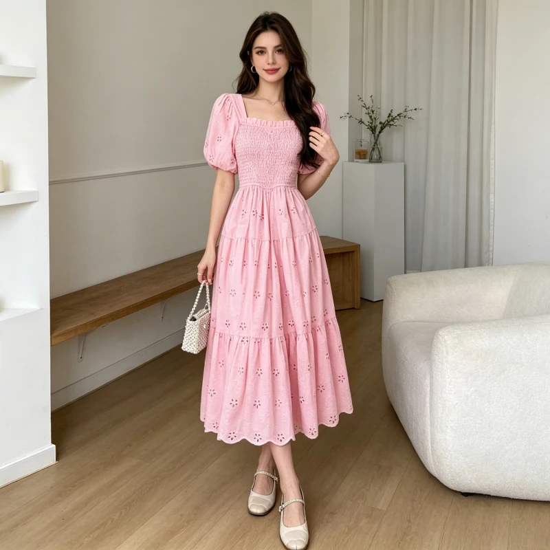 Long Dress Women Square Neck A - Embroidery Workshop 评论和价格