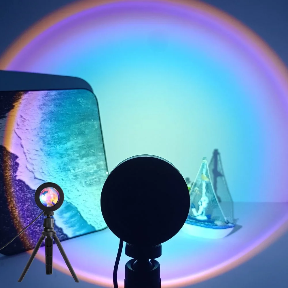 

1pc gradient halo projection ambient light, mini tripod design, projecting gradient colored light ring