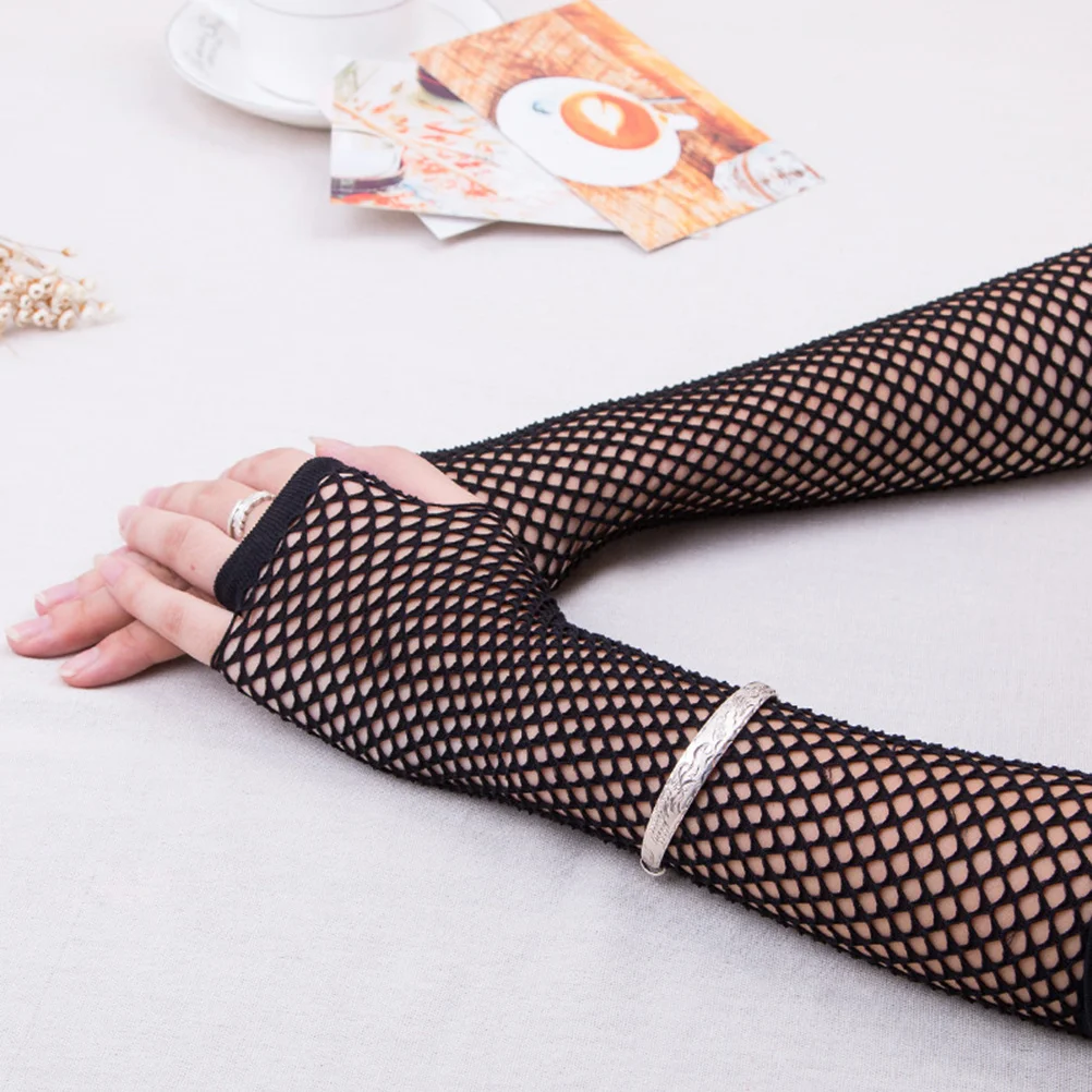3Pair Fishnet Gloves Fingerless Retro 80's Costume Accessory for Halloween Party Performance Women Gloves Black Nylon
