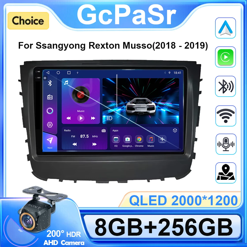 Autoradio pour Ssangyong Rexton Musso 2018-2019, Android Auto, Lecteur de Limitation, Navigation GPS, Stéréo, Unité Principale, No 2Din DVD BT