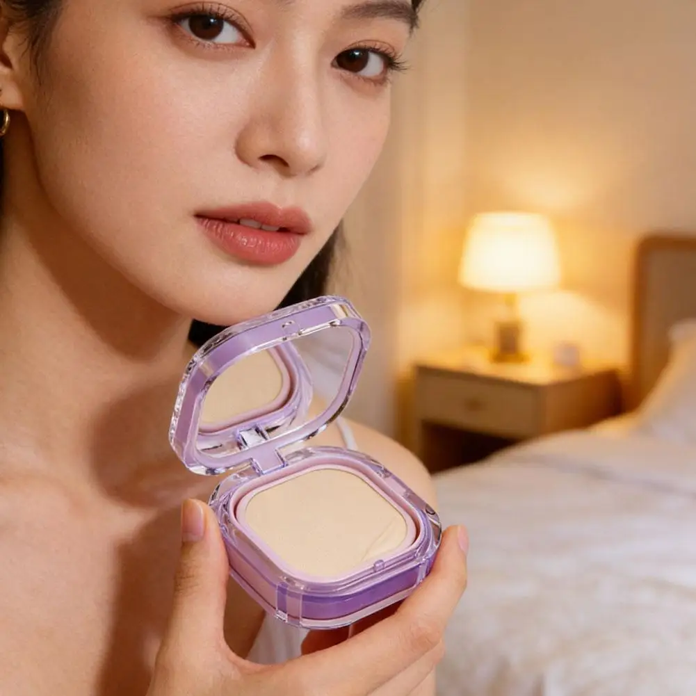 Purple Girl Brightening Liquid Foundation With Air Cushion,Face Lock Makeup CC Cream, Persistent Concealer Waterproof Foundation