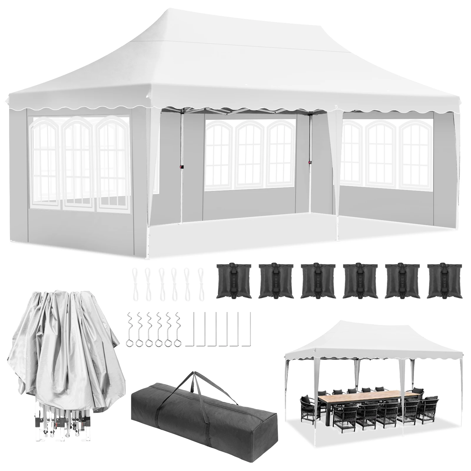 NONE Pavillon Popup Pavillon 3x6m wasserdicht zusammen klappbarer Pavillon Garten zelt Party zelt mit 4 Seitenwänden 6 Sandsack uv50 höhen verstellbar 5