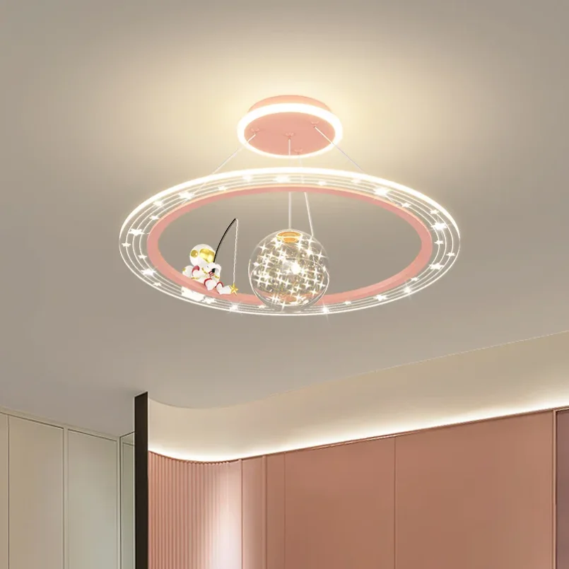 Nordic Led Ring Circle Pendant Lights for Children Kids Bedroom Hanging Lamp School Ceiling Chandeliers Remote Control Dimmable