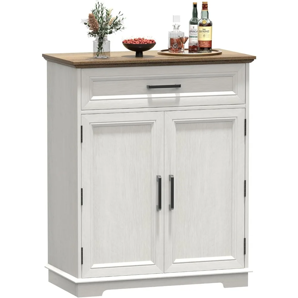 

Kitchen storage cabinet with drawers, buffet cabinet with foldable doors modern floor side panels, white independent living room
