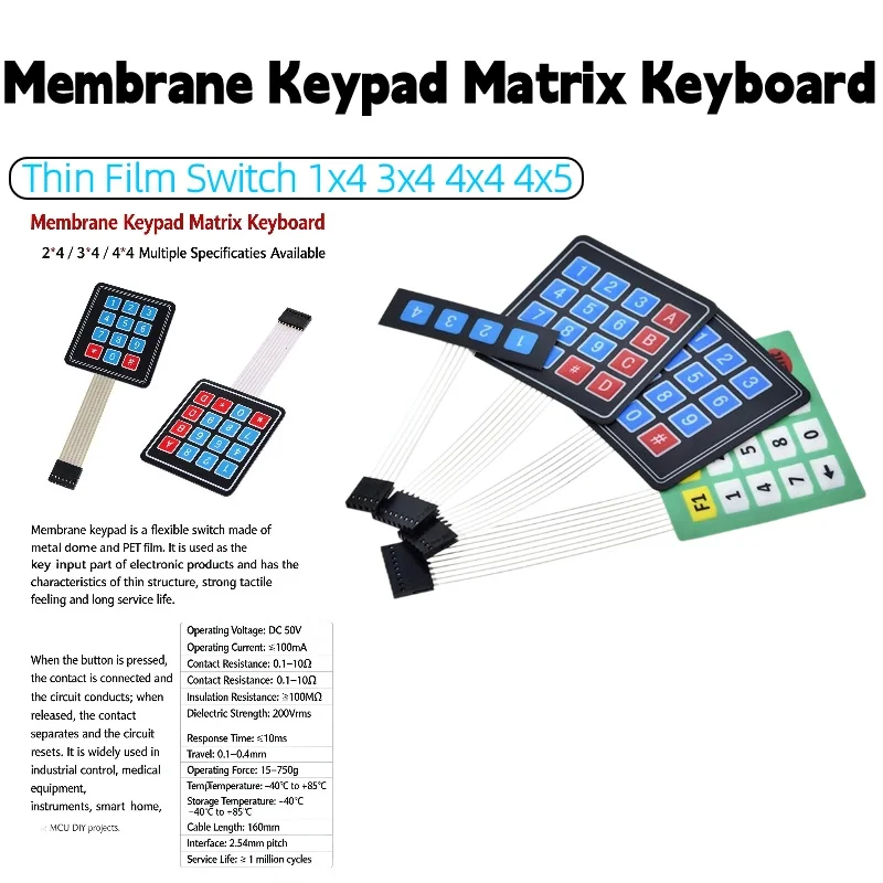 1x4 3x4 4x4 4x5 Matrix Membrane Keypad Thin Film Switch Keyboard 8/12/16/20 Keys For Arduino MCU Electronic DIY Project