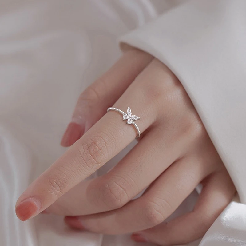 Silver Color Zircon Butterfly Metal Adjustable Ring For Women Party Classic Insect Fashion Jewelry Personality Accessory view 5
