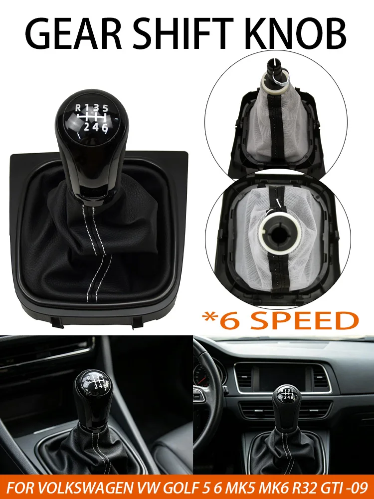 Manual 5 6 Speed Gear Shift Knob Complete Suede Leather Gaiter Boot For Volkswagen VW Golf 5 Golf 6 MK5 MK6 R32 GTI 2004-2009