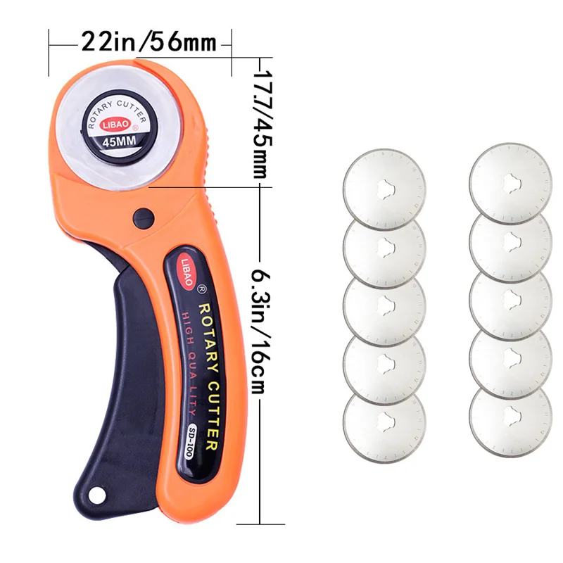 45mm Rotary Cutter Set Leather Craft Cutting Tool with Ergonomic Handle for DIY Fabric Patchworking Sewing Quilting Crafting