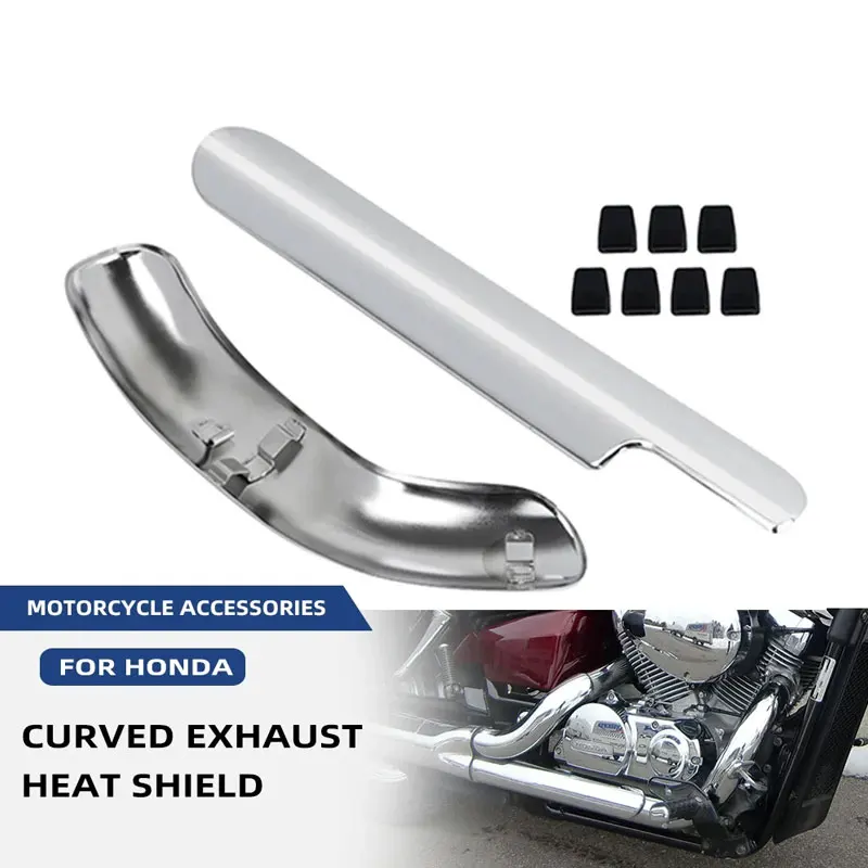 For HONDA Shadow ACE VT400 VT750 1997-2013 Motorcycle Exhaust Muffler Pipe Leg Protector Chrome Curved Heat Shield Cover Guard