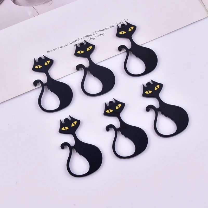 10pcs  Sexy Black Cat Animal Acrylic Charms for Earring Necklace Jewelry DIY Making 54*30mm