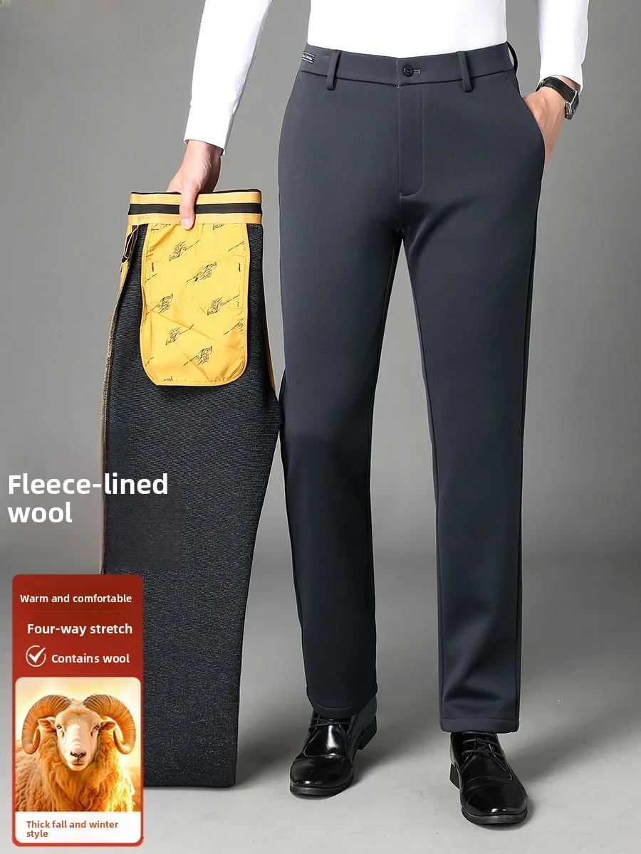 

Busin Casual Trousers for Men Thiened Fce Lined Straight Leg Suit Pants Autumn Winter New Sle Wool Blend Long Trousers