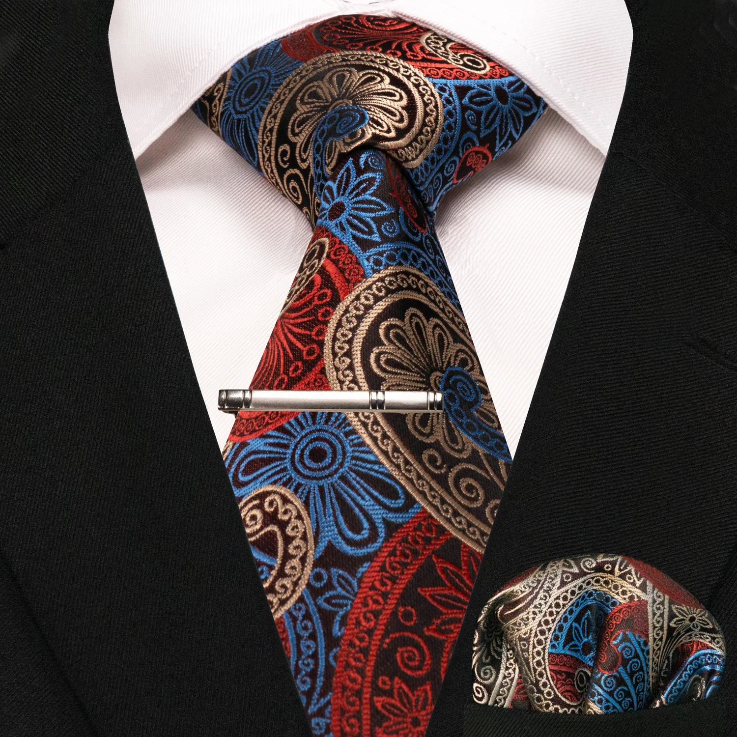 JEMYGINS New classic silk men's tie 8cm gold plaid stripe Paisley business tie handkerchief Set Gift wedding party Accessories