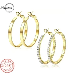 Fansilver S925 Silver Earrings 14K Gold Plated Large Hoop Earrings for Women Elegant Vintage Lightweight Thin Big Hoops Set
