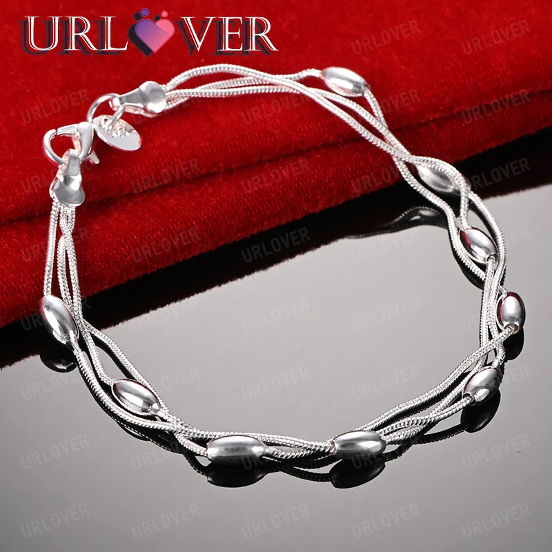 

Elegant Elliptical Bead Bracelets 925 Sterling Silver Hand Chain For Lady Party Wedding Accessories Valentine's Day Gift Jewelry