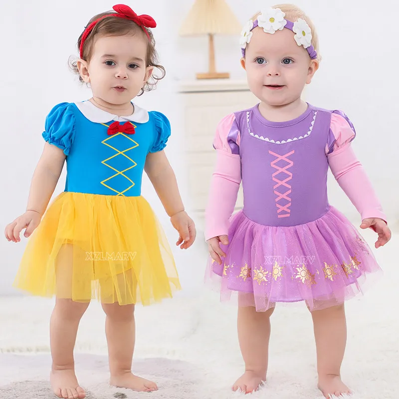 Newborn Princess Baby Girls TUTU Dress Kids Costume Mermaid Belle Anna Cinderella Rapunzel Dress Infant Costume Bodysuits Onesie