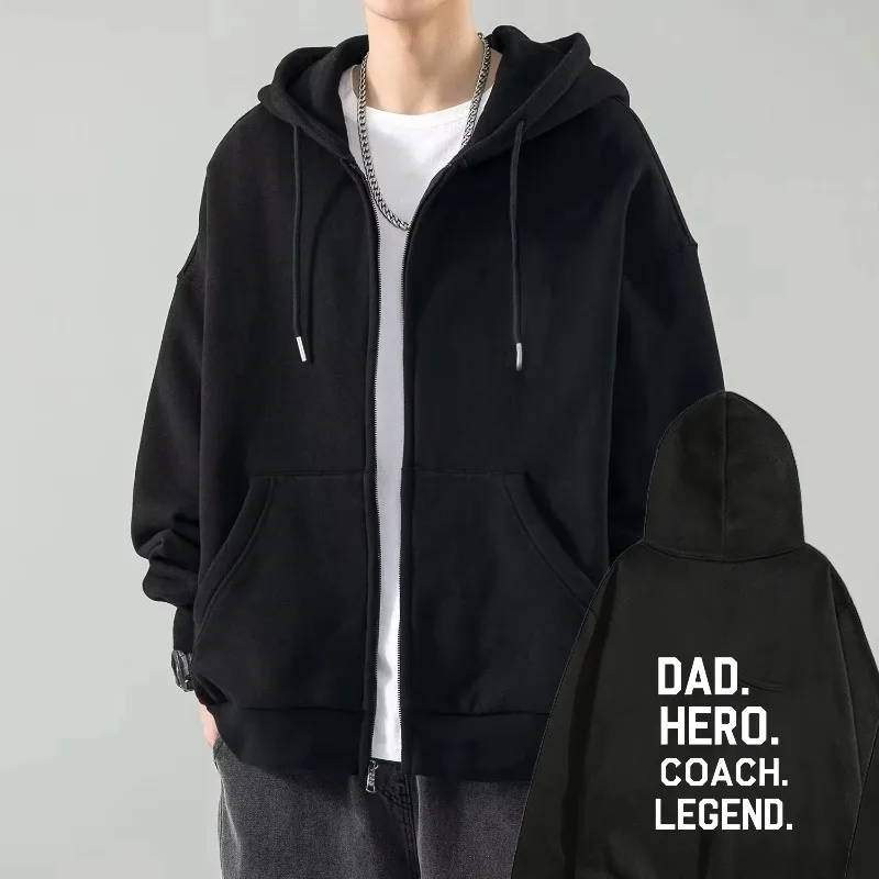 

Мужская куртка с капюшоном, черная толстовка с принтом «Папа, герой тренера», повседневная уличная одежда, подарочная одежда на День отца
