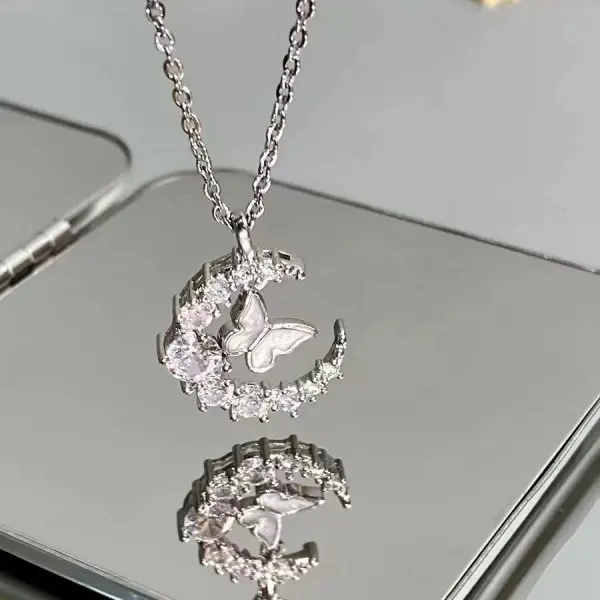 Kreative schwarze Katze Kristall Mond Anhänger Halskette für Frauen süße Kätzchen Mondstein Halsband Paar Y2K Schmuck Geburtstag Party Geschenk