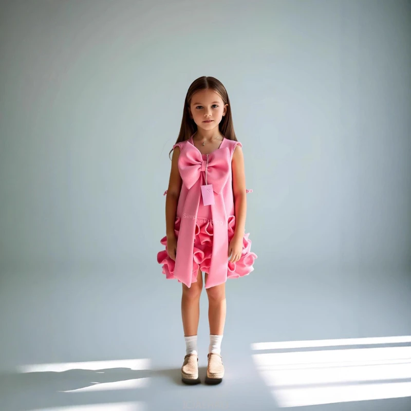 Wed Dress 2025 Elegant Girls Party Dresses Children BirthdayOutfit Kids Banquet Wear Vestido Performance Gown Bow Detail Formal