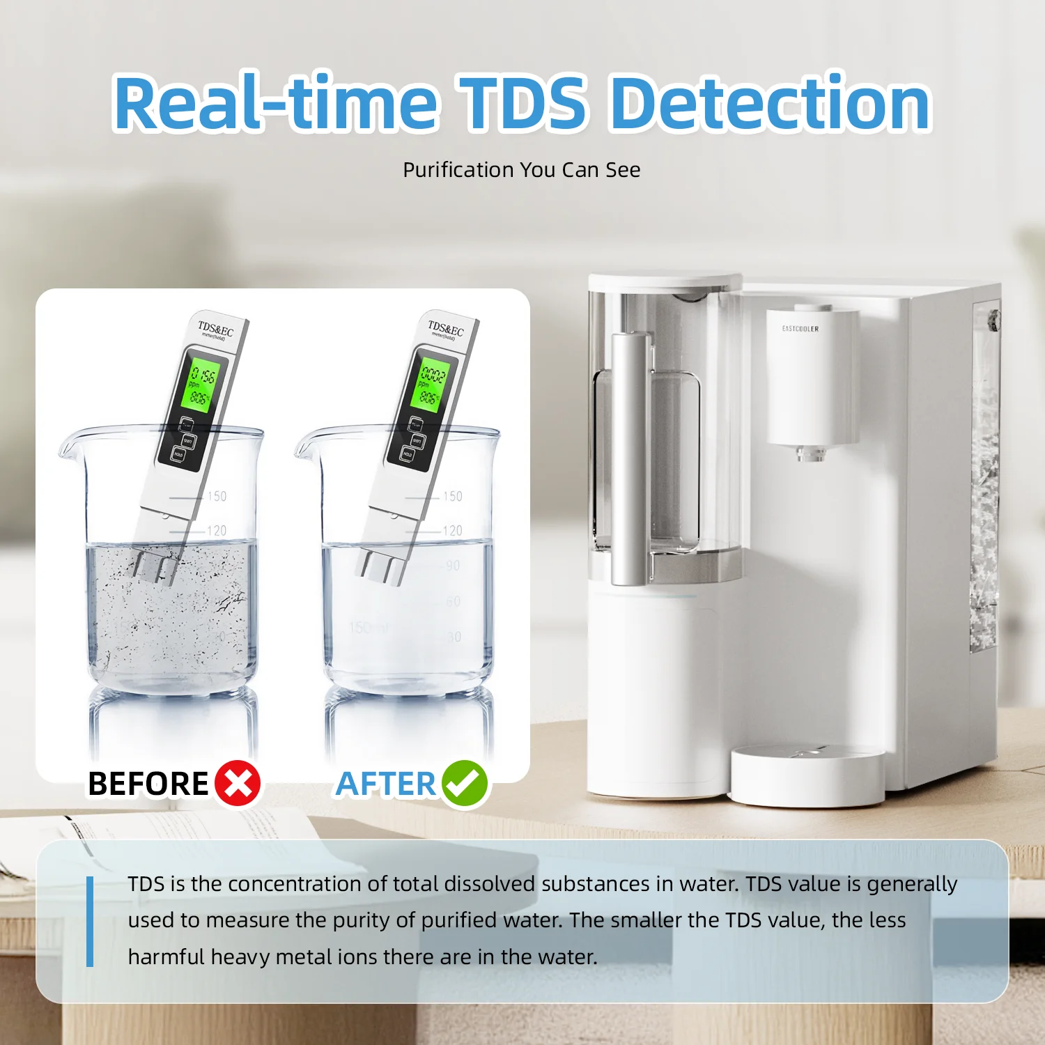 CE NSF Certified TDS Intelligent 600G 8Level Removes Chlorine RO Water Dispenser Countertop Water Purifier