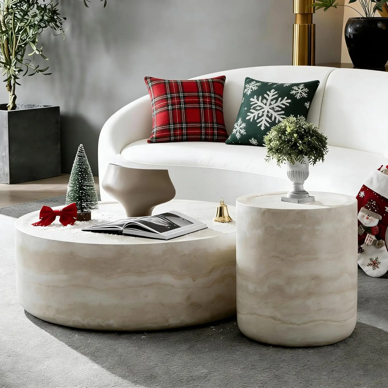 

Set of 2 Round Coffee Tables for Living Room, Faux Mars Pattern Modern Minimalist Side Tables Accent End Table End Table