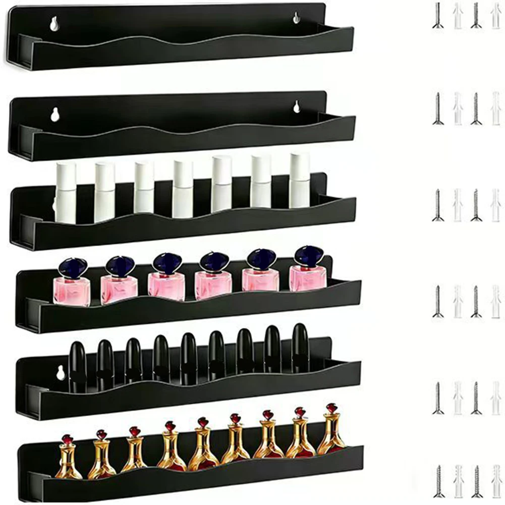 6 for Pack Transparent Wave for acrylic Nail Polish Storage Rack Wall Mounted for Nail Lacquer Bottles and Cosmetic Product