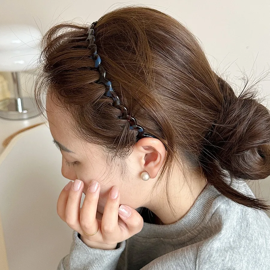 Premium Acetate Wavy Headband U Shape Teeth Built In Volume Boosting Retro Style Reversible Wear For Daily