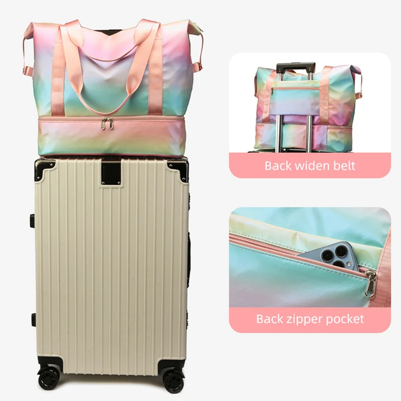 Large Capacity Travel Bag Dazzle Color Female Short Trip Bag Lightweight Handheld Luggage Pack Portable Gym Handbag Fitness Bags