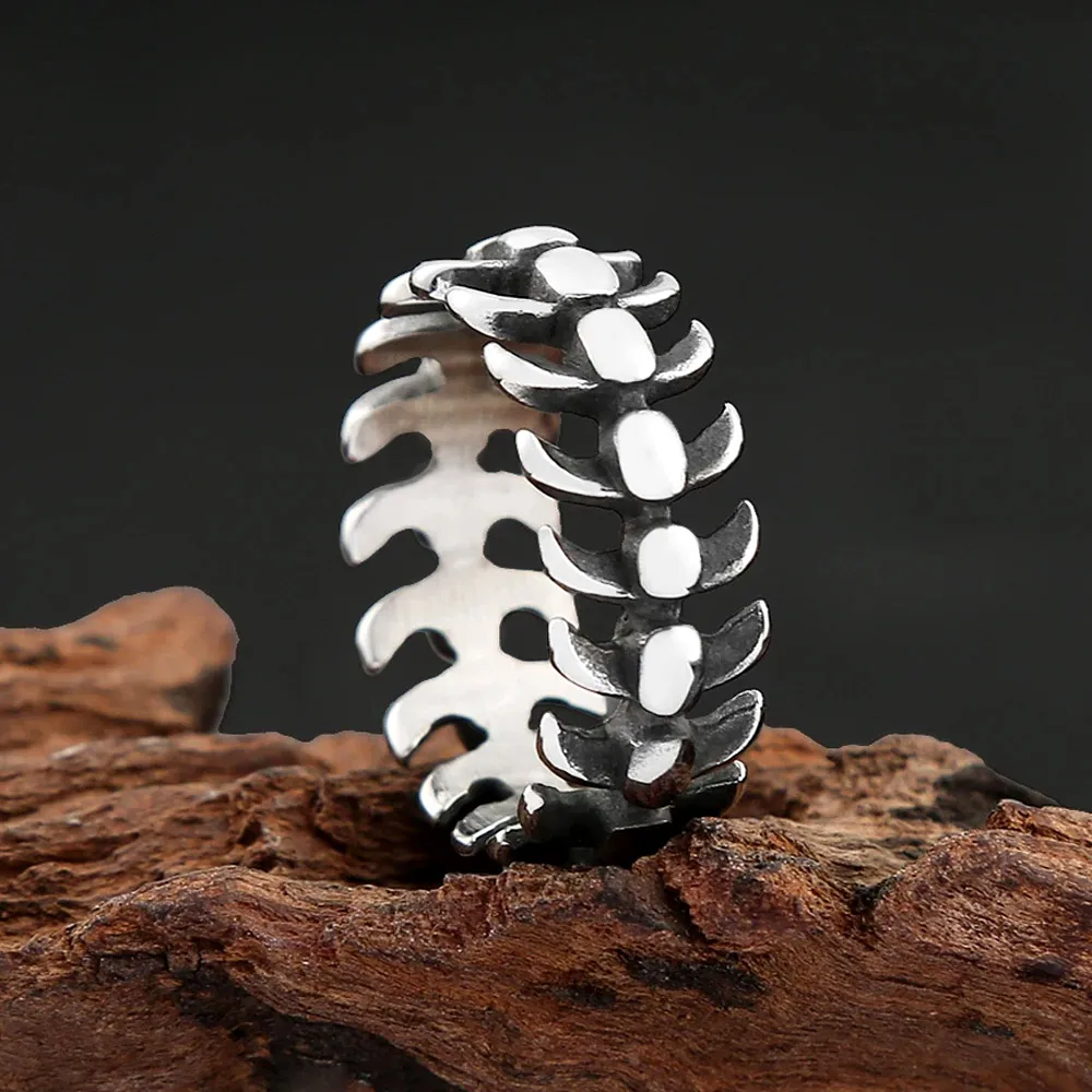 Simple Vintage Fish Bone Hollow Open Stainless Steel Ring For Men Women Gothic Punk Hip Hop Creative Biker Fashion Jewelry Gifts