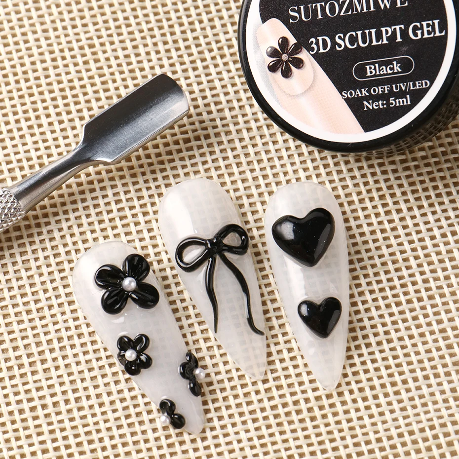 5ml Schwarzes 3D-Modelliergel für Schnelle Nagelverlängerung Elegantes Schnitz-Blumen-Nagelkunst-Formgel Nicht Klebend Handfreundliches Hartgel – Detail 9