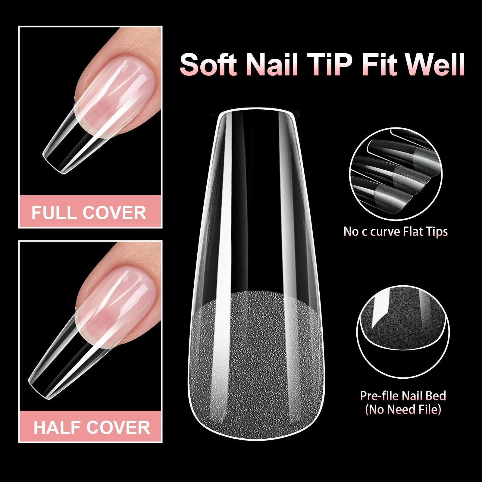 120 Stück Halbmatte Verlängerungs-Gel-Tips, Mandel-, Stiletto-, Coffin- und French-Form, Künstliche Nägel, Vollabdeckung, Acryl, für Salon und Zuhause, Press-On-Nägel – Detail 6