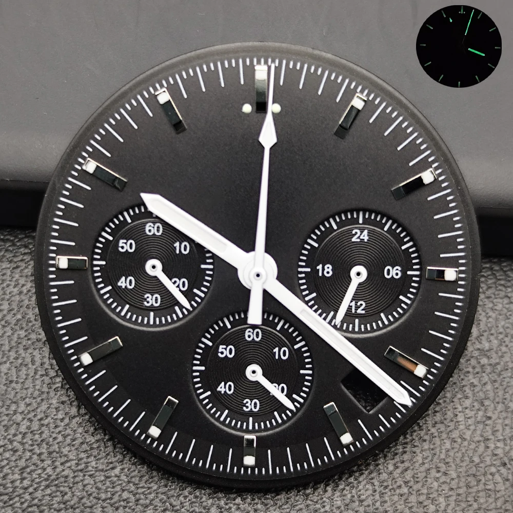 32.5 مللي متر vk63 قرص أبيض/أزرق حركة كوارتز قرص VK63 عقارب خضراء مضيئة تناسب ملحقات ساعة الحركة VK63 #3