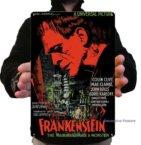 ملصق معدني لفيلم فرانكنشتاين - لافتة قصدير قابلة للتجميع - الحجم: 20 × 30 سم - ألومنيوم #1