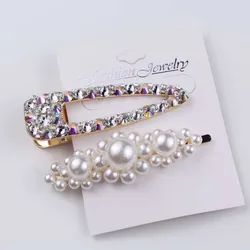 Hot 1Set Pearl Rhinestone Hair Clip For Women Geometric Pins Fashion Barrettes Metal Flower Hair Pin Hair Accessories