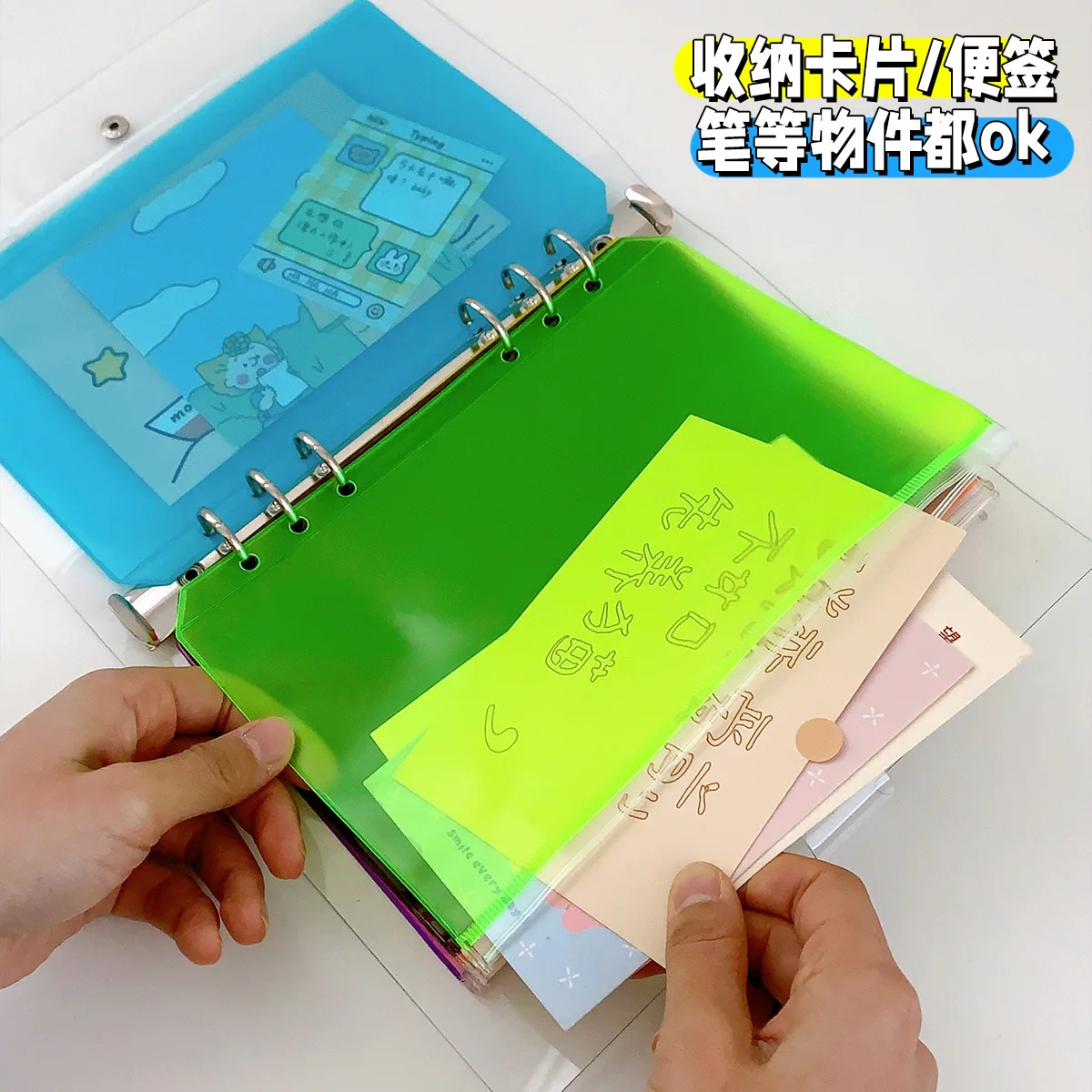 7 pezzi/confezione di cartelle tascabili con cerniera in PVC satinato classificato A5/A6 tinta unita - rosa/blu/nero