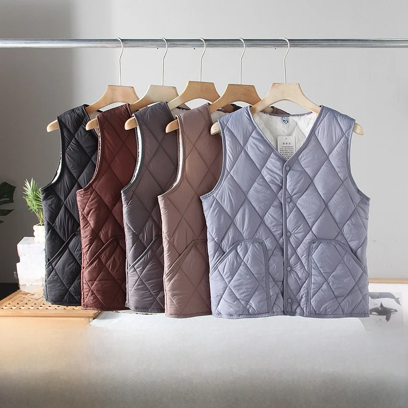 

Легкий теплый парный ветрозащитный хлопковый жилет с ромбовидным узором для мужчин и женщин