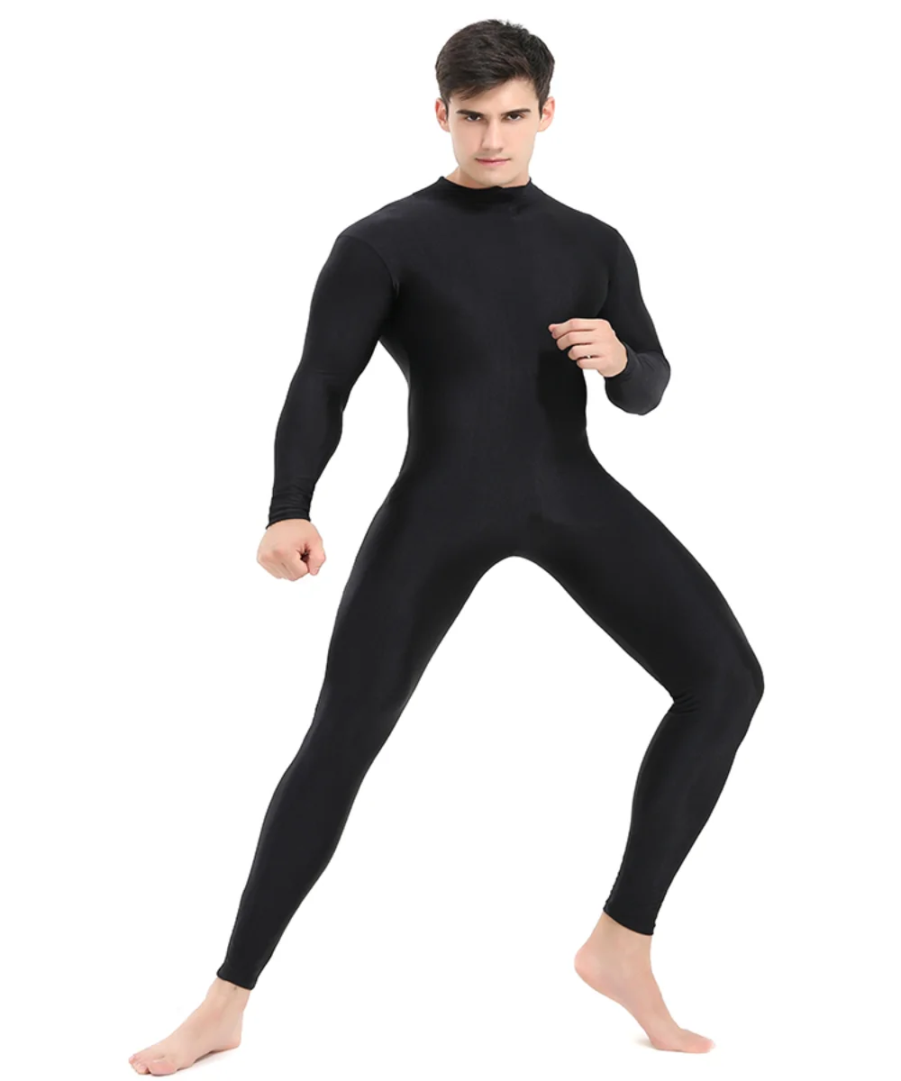 بدلة رقص باليه للرجال من Speerise ذات ياقة مدورة سوداء وأكمام طويلة من Unitard للجنسين بطول كامل ملابس رقص بدون أقدام