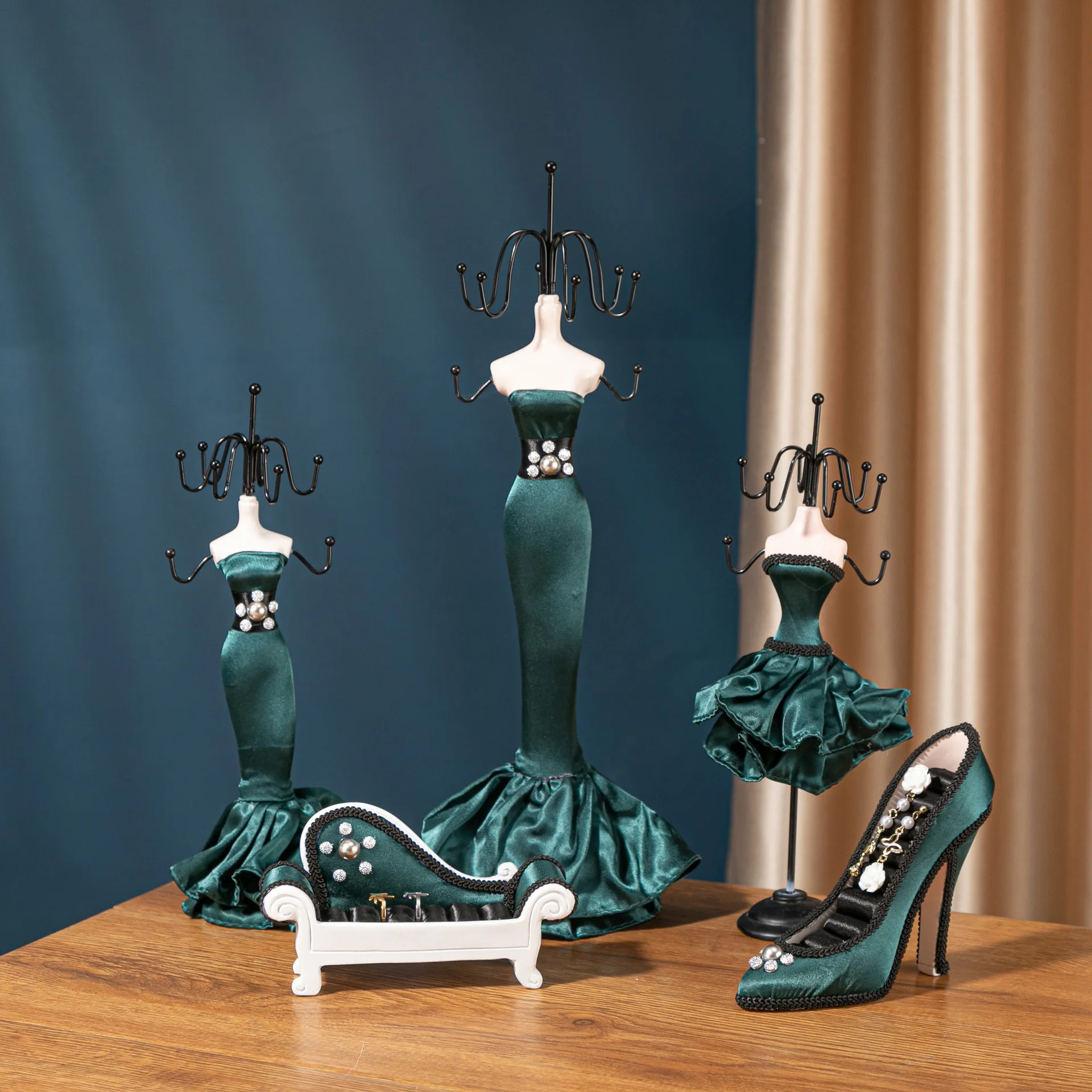 الزمرد الأخضر صورة نموذج حامل مجوهرات أقراط معلقة مجلس قلادة رفوف الزخرفية خلع الملابس الجدول عرض المجوهرات #2