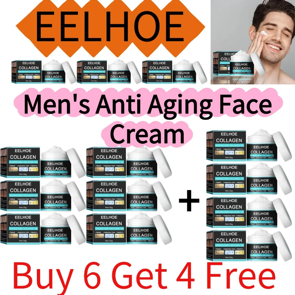 EELHOE (Buy 6 Get 4 Free) Men's Anti Aging Face Cream Collagen Moisturizing Facial Lotion Hyaluronic Acid Vitamin E Skin Cream