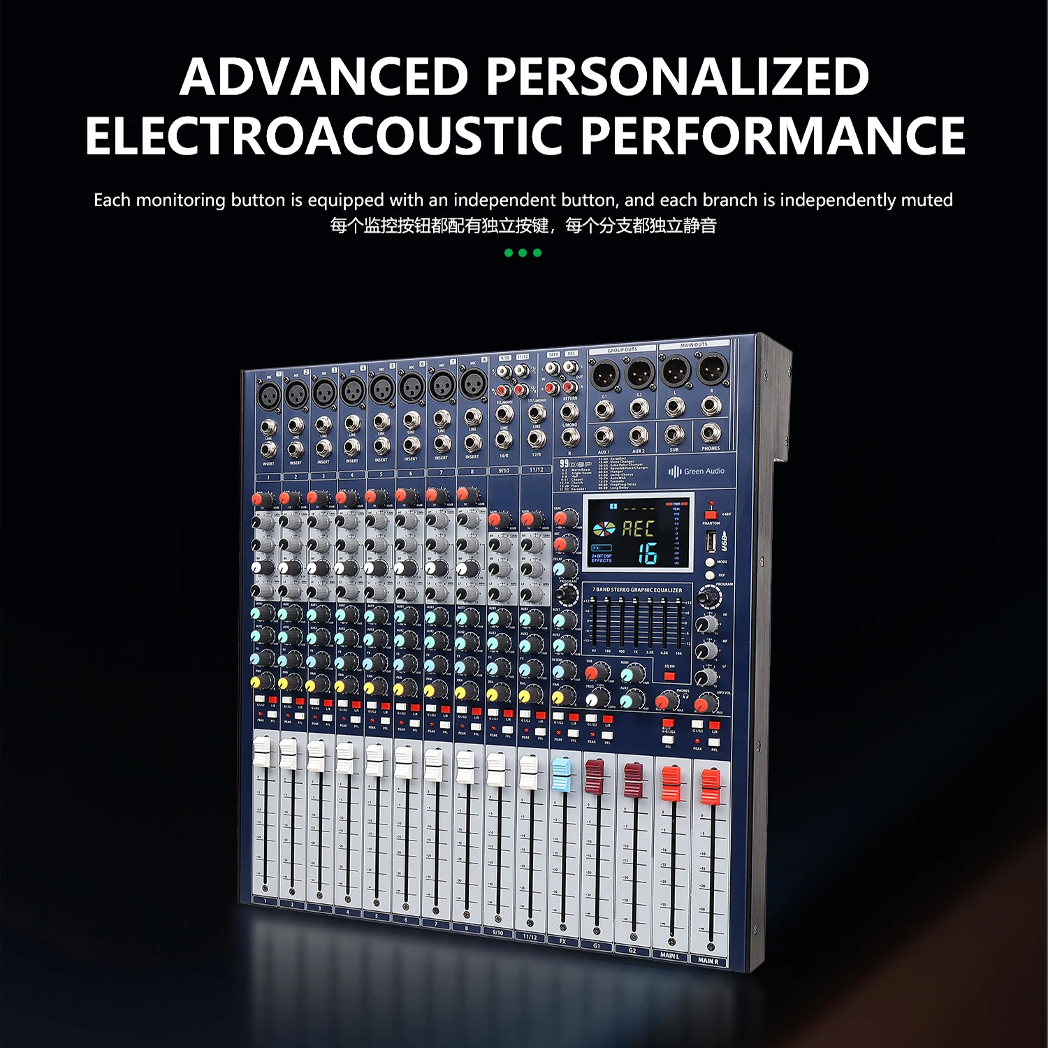 GAX-FX12 Profesjonalna Konsola Mikrofonowa 12 Kanałów 99dsp Karta Dźwiękowa USB Nagrywanie MP3 Reverb Procesor Miksowania Audio