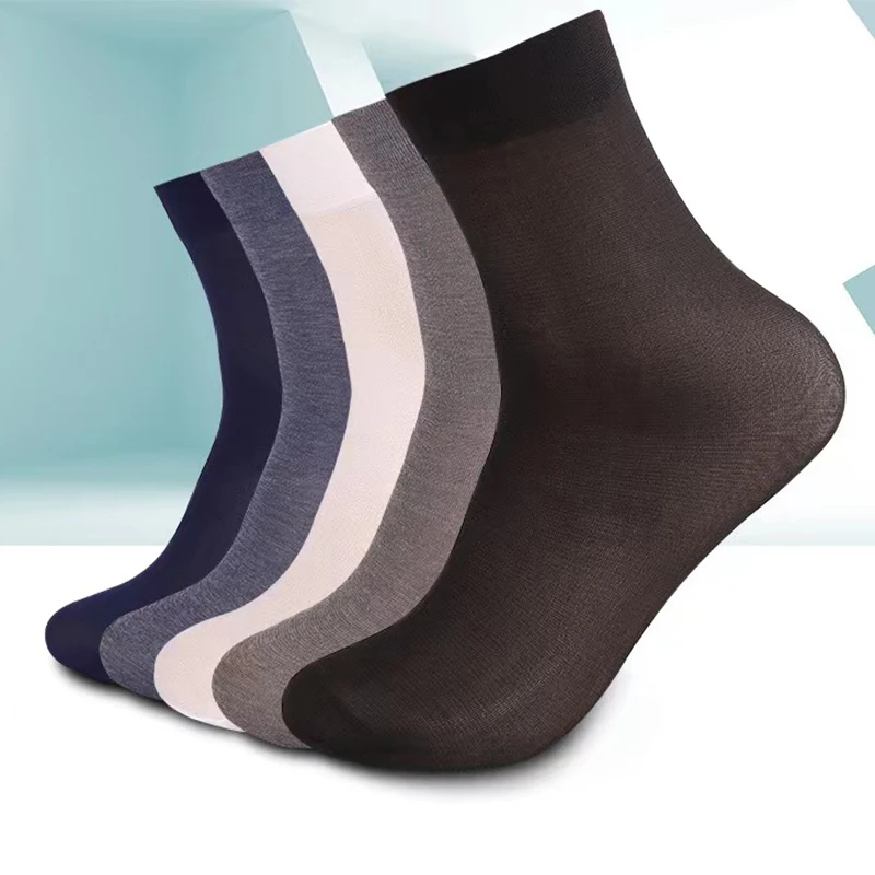 20 Pairs of Men\'s Summer Thin Ice Silk Mid-Calf Socks Business Socks Breathable Ultra-Thin Black Long Socks Disposable Socks