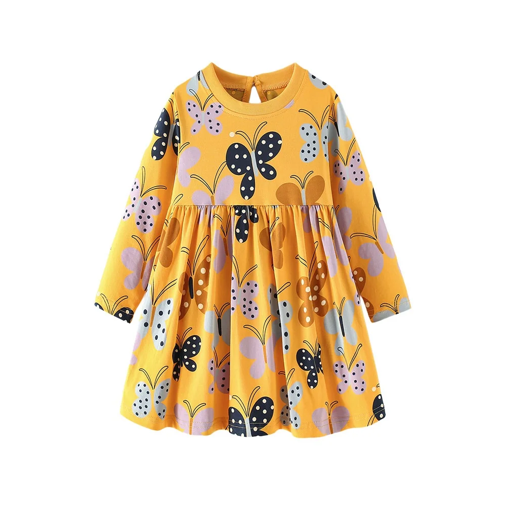 New Animals Printed Princess Girls Dresses Butterfly Long Sleeve Children's Clothes Autumn SpringParty Fashion Kids Frocks